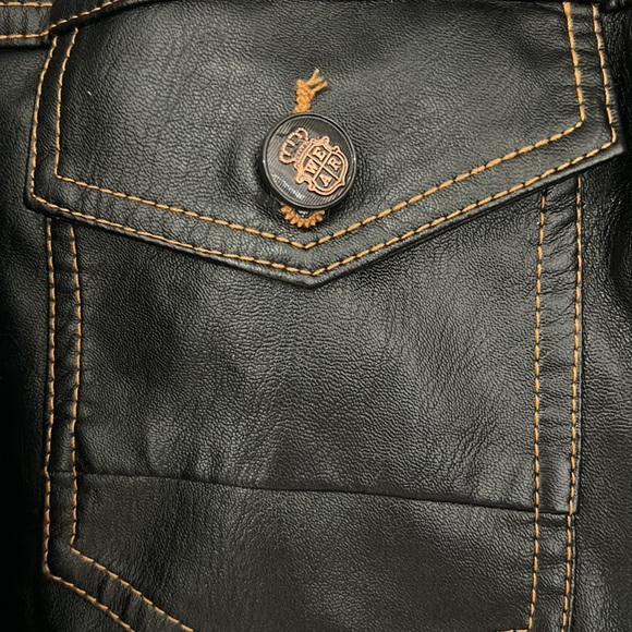 NWOT Mens Classic Stand Collar Bomber Jacket Vegan Leather Black Button Sz XL - Picture 8 of 14